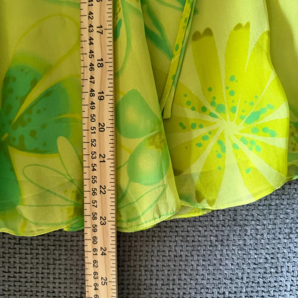 Chartreuse Pistachio Green Floral Skirt 100% Silk 0 90s Minimalist Whimsigoth
